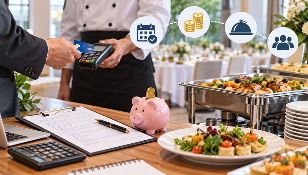Catering deposit payment with contract and buffet setup