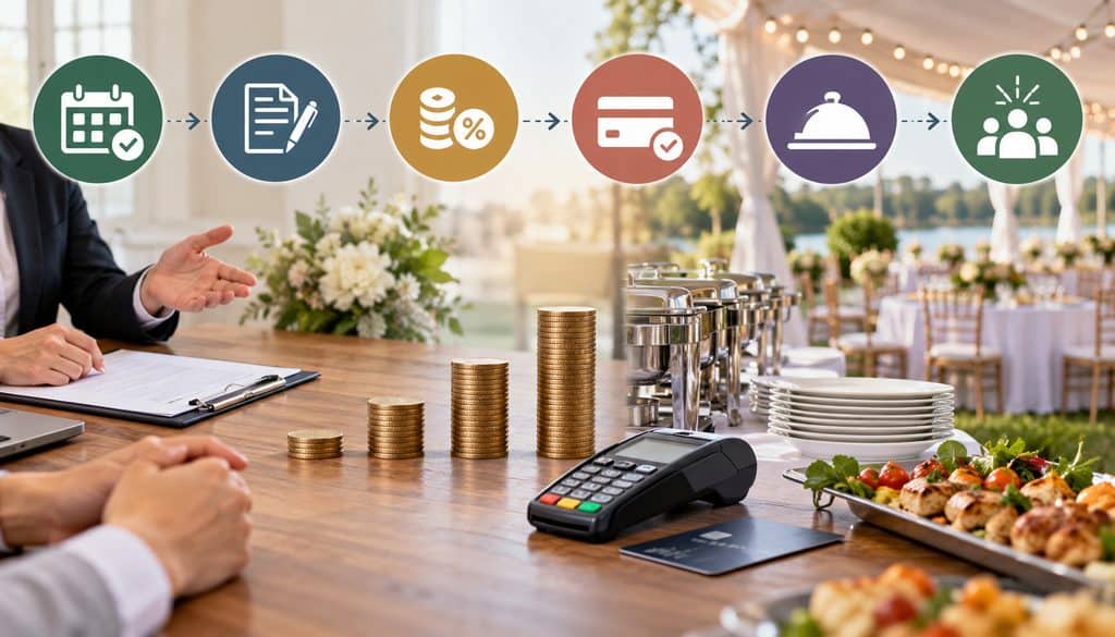 Catering payment milestones from booking to event day